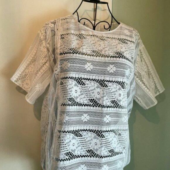 Valentino Tops - Valentino Lace Short Sleeve Shirt White size 6